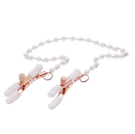Sport Sheets Peaches n CreaMe Pearl Nipple Clamps Adjustable Rose Gold Chain with Pearl Accents Female Sex Toys
