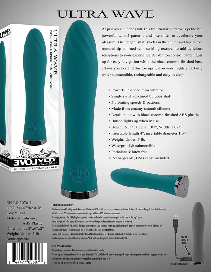 Vibrators Evolved Novelties Evolved Ultra Wave Green Vibrator Petite Powerful and Perfectly Textured for Exquisite Pleasure