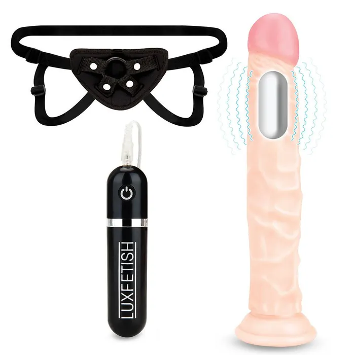 85 Realistic Vibrating Dildo Strapon Harness Set Lux Fetish Female Sex Toys