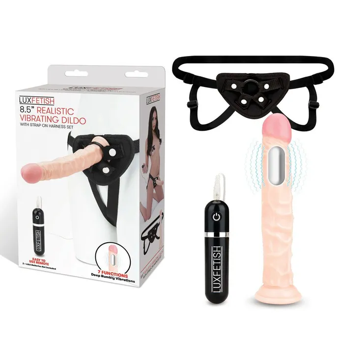 85 Realistic Vibrating Dildo Strapon Harness Set Lux Fetish Female Sex Toys