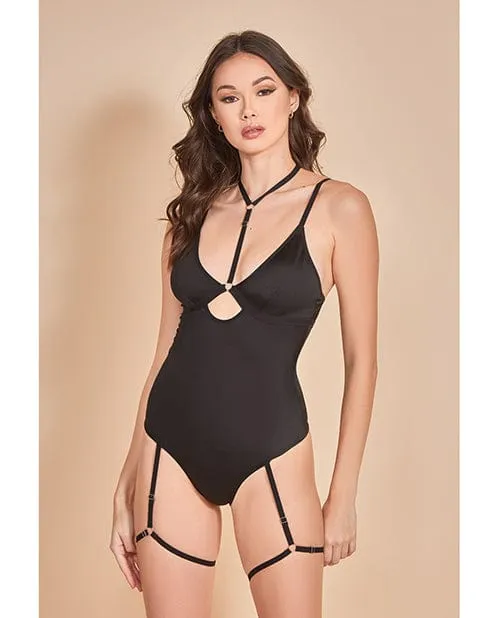 Anal iCollection Lingerie Strapped Up Garter Teddy with choker Black