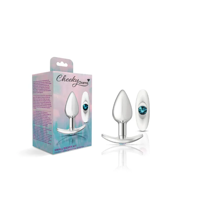 Anal MyPleasure Cheeky Charms Silver Metal Butt Plug Kit Clear Teal Anal MyPleasure Cheeky Charms Silver Metal Butt Plug Kit Clear Teal