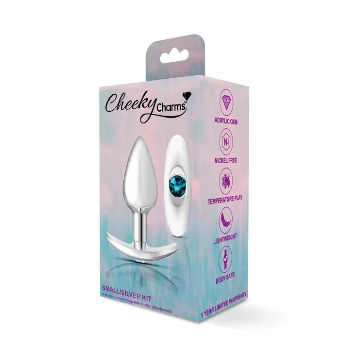 Anal MyPleasure Cheeky Charms Silver Metal Butt Plug Kit Clear Teal Anal MyPleasure Cheeky Charms Silver Metal Butt Plug Kit Clear Teal
