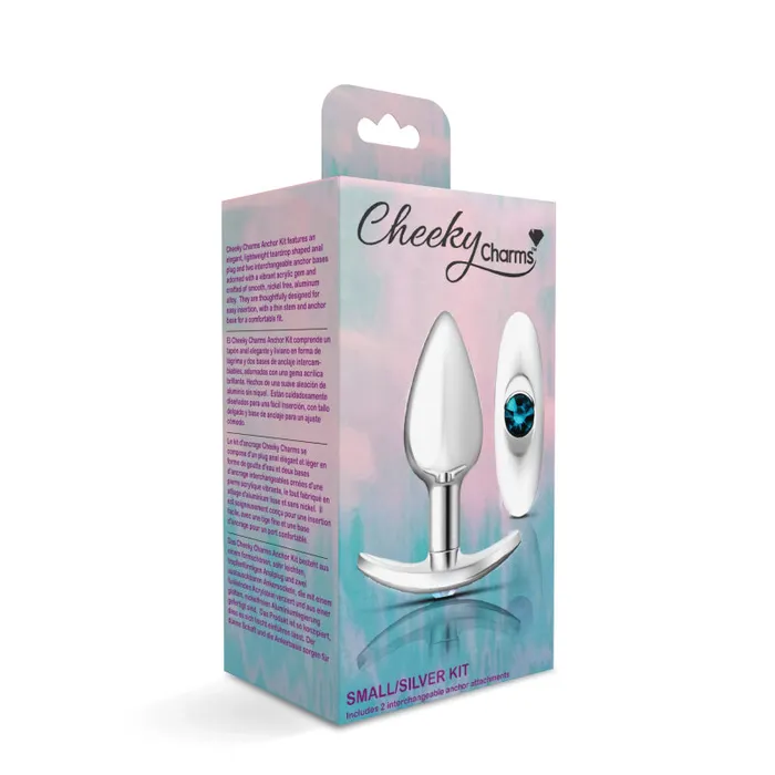 Anal MyPleasure Cheeky Charms Silver Metal Butt Plug Kit Clear Teal Anal MyPleasure Cheeky Charms Silver Metal Butt Plug Kit Clear Teal