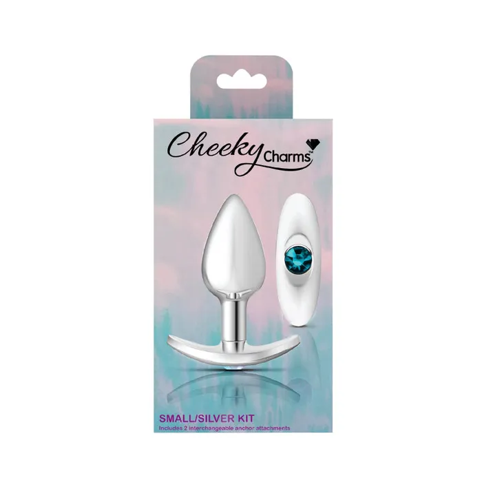 Anal MyPleasure Cheeky Charms Silver Metal Butt Plug Kit Clear Teal Anal MyPleasure Cheeky Charms Silver Metal Butt Plug Kit Clear Teal