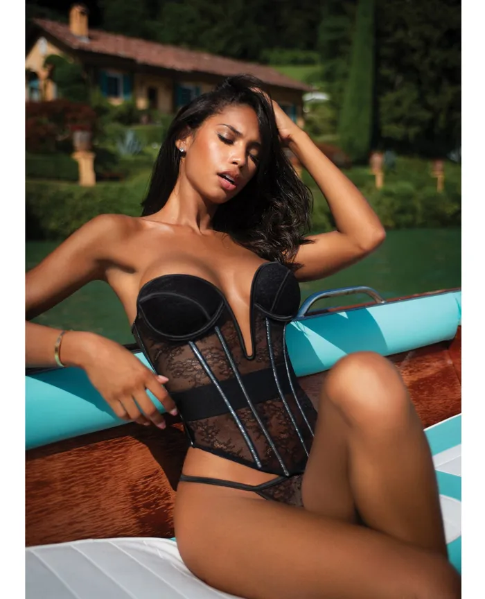 Belle Noir Chantilly Lace and Satin Teddy Black Roma Costume Anal