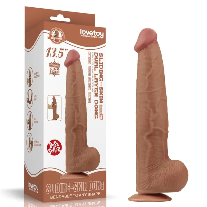 Dildos 135 Huge Soft Sliding Skin Dual Density Dildo With Balls lovetoy
