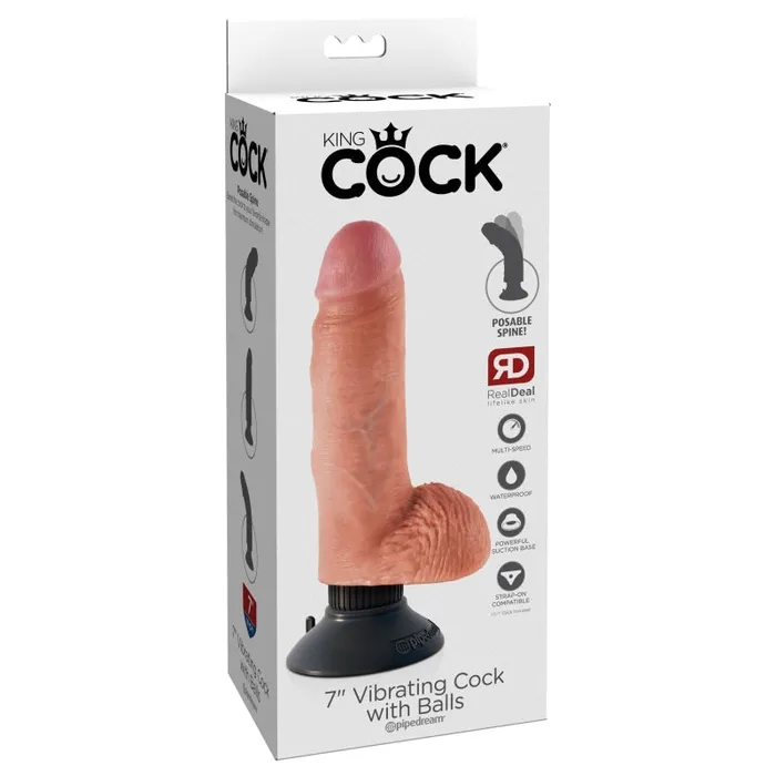 Dildos Pipedream King Cock 7Inch Vibrating Cock With Balls Flesh