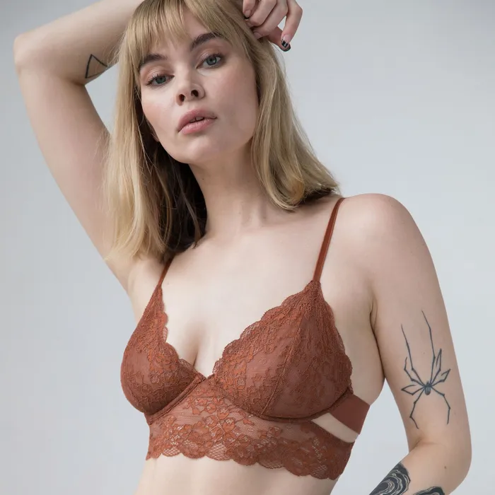 Female Sex Toys Monique Morin Monique Morin Wild Lace Long Line Bra in Salted Caramel XL