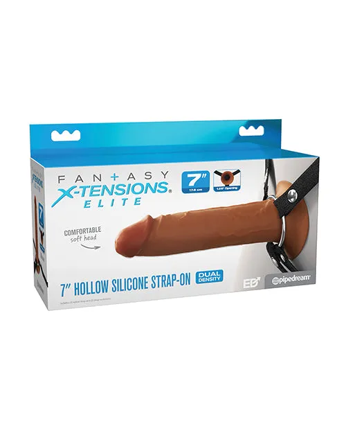 Female Sex Toys Pipedream Products Fantasy XTensions Elite 7 Silicone Hollow Strapon Brown