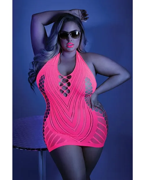 Glow Black Light Net Halter Dress Neon Pink One Size Fits Most Plus Size Fantasy Lingerie Teddies And Bodies Glow Black Light Net Halter Dress Neon Pink One Size Fits Most Plus Size Fantasy Lingerie Teddies And Bodies