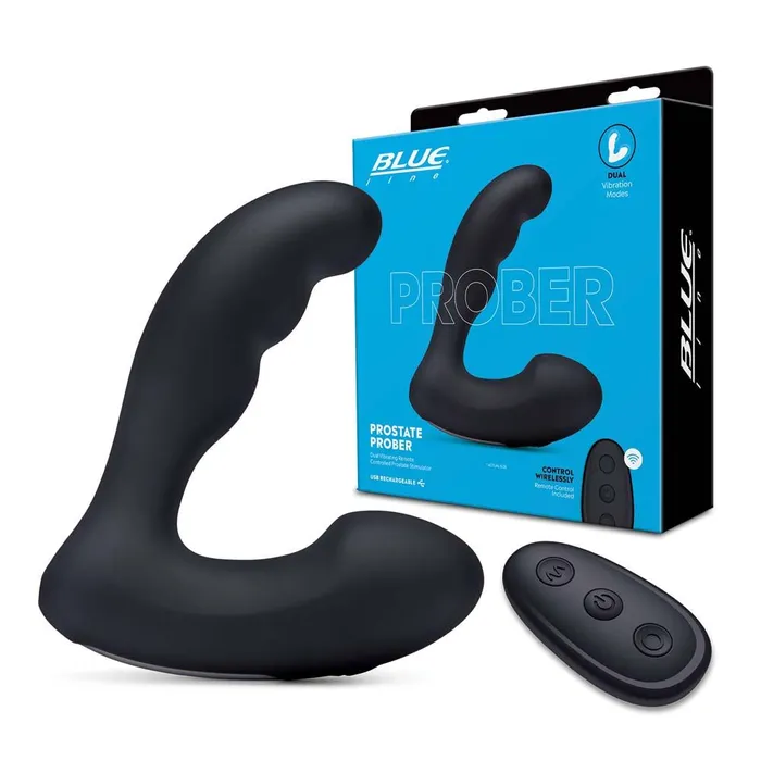 Male Sex Toys Blue Line Men Prober Dual Vibrating Remote Controlled Prostate Stimulator