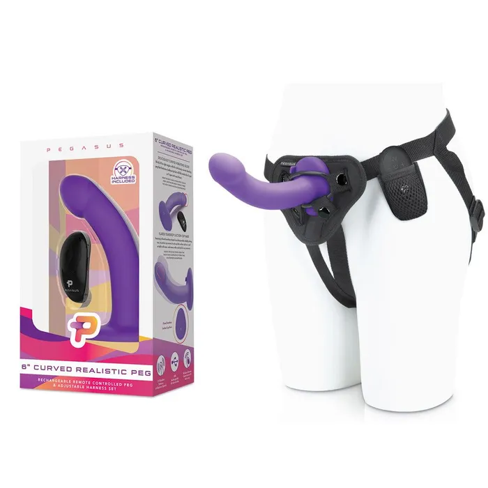 Pegasus Female Sex Toys 6 Curved Silicone Realistic Pegging Dildo with Adjustable Strap On and Wireless Remote Control