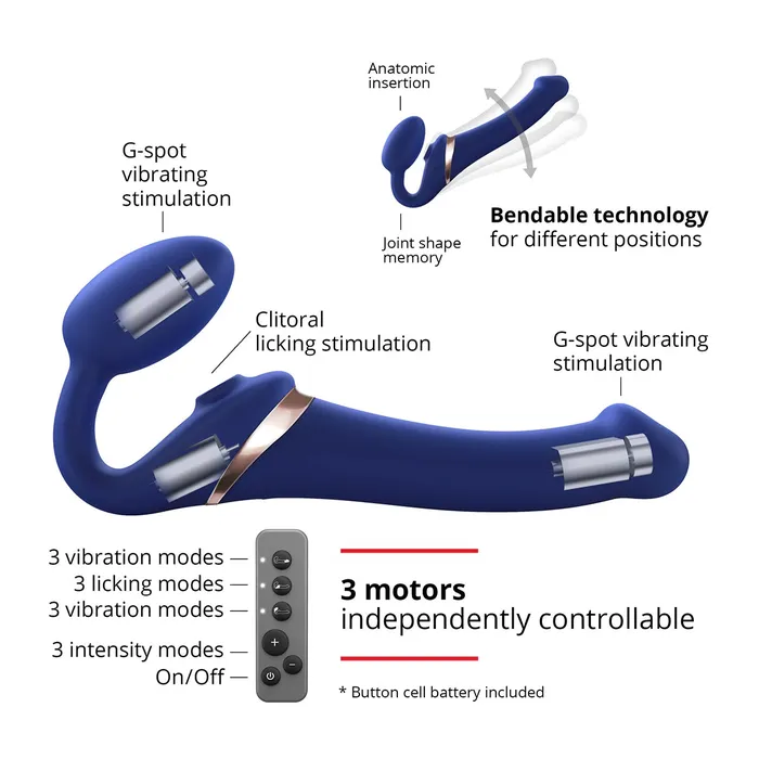 StrapOnMe StrapOnMe MultiOrgasm Small Bendable StrapOn Blue Female Sex Toys