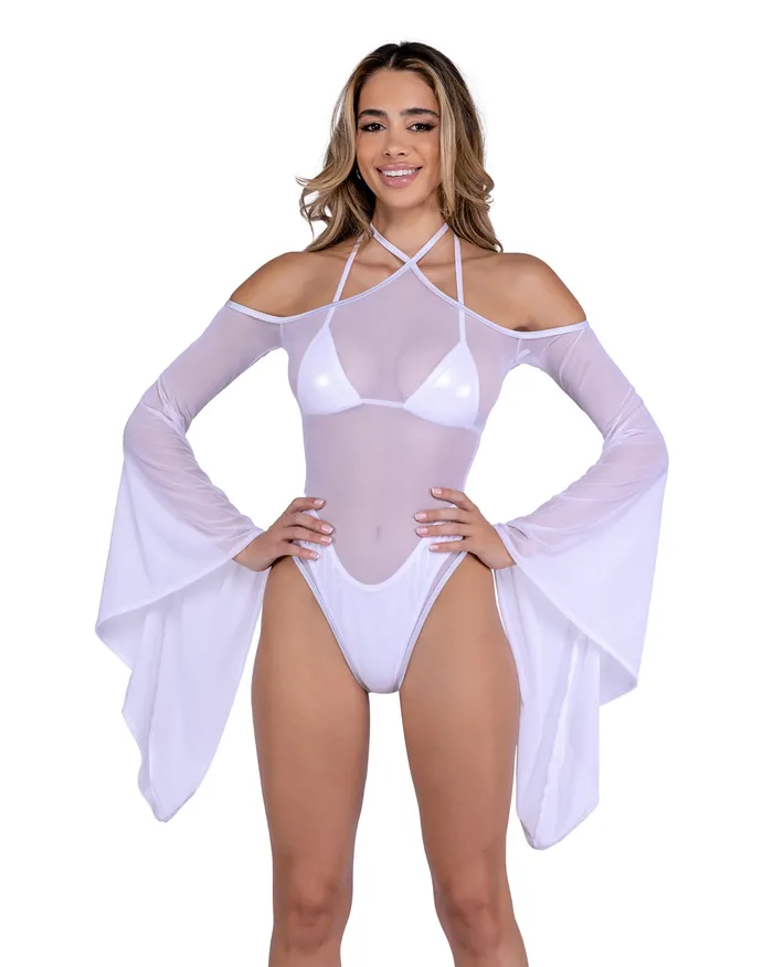 6497 Sheer Mesh Romper with Bell Sleeves Roma Costume Inc Female Sex Toys 6497 Sheer Mesh Romper with Bell Sleeves Roma Costume Inc Female Sex Toys