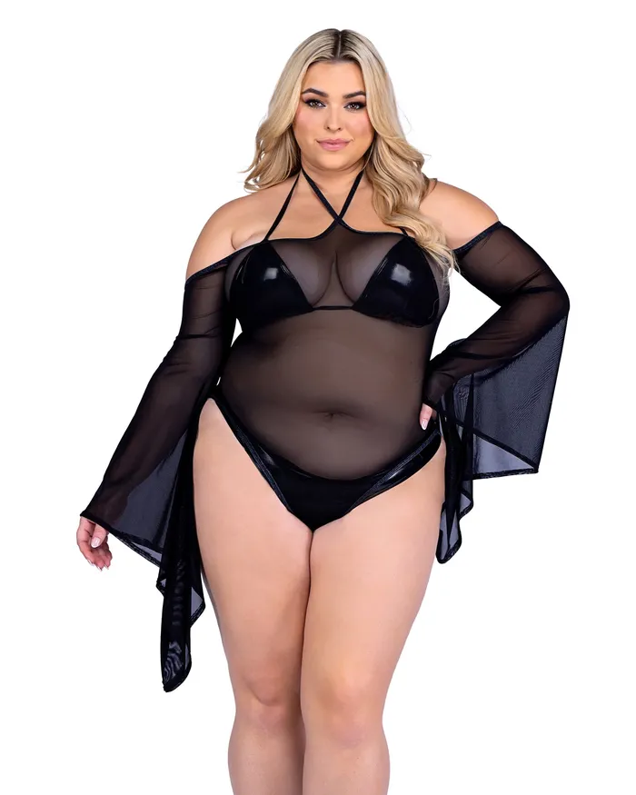 6497 Sheer Mesh Romper with Bell Sleeves Roma Costume Inc Female Sex Toys 6497 Sheer Mesh Romper with Bell Sleeves Roma Costume Inc Female Sex Toys