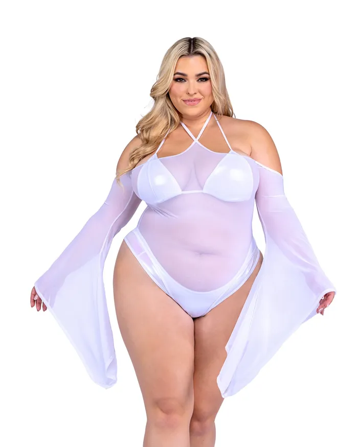 6497 Sheer Mesh Romper with Bell Sleeves Roma Costume Inc Female Sex Toys 6497 Sheer Mesh Romper with Bell Sleeves Roma Costume Inc Female Sex Toys