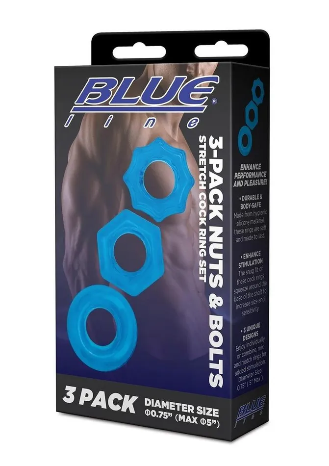 Blue Line CandB Gear Male Sex Toys Blue Line Nuts and Bolts Stretch Cock Ring Blue Line CandB Gear Male Sex Toys Blue Line Nuts and Bolts Stretch Cock Ring