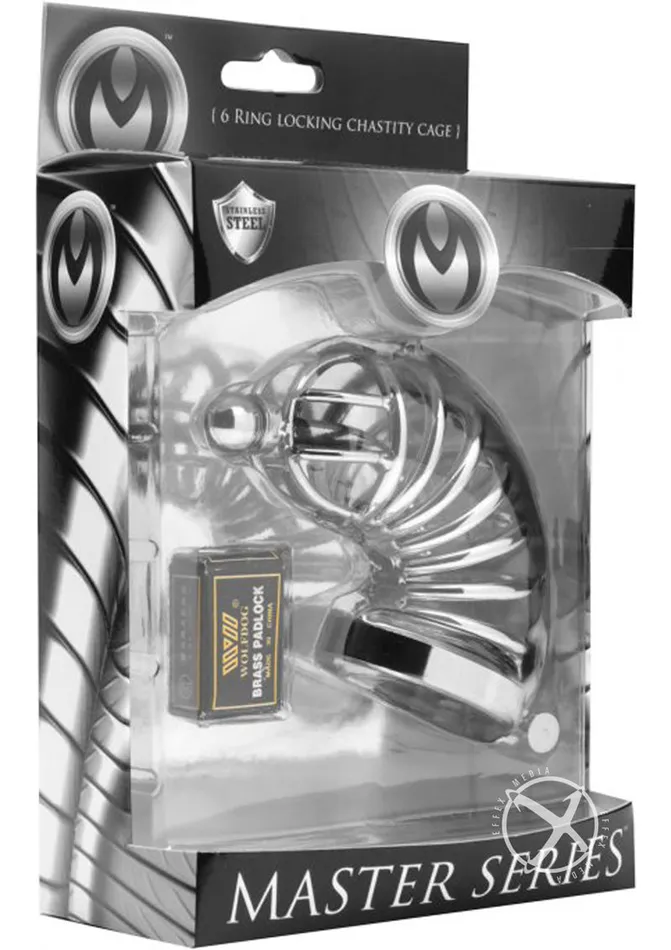 Master Series Male Sex Toys Master Series Asylum 6 Ring Locking Chastity Cage