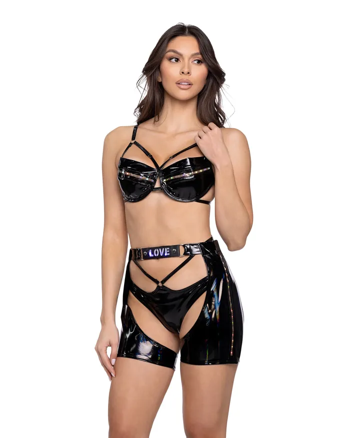Roma Costume Inc Anal 6503 2PC Pride LightUp Vinyl Bra Set